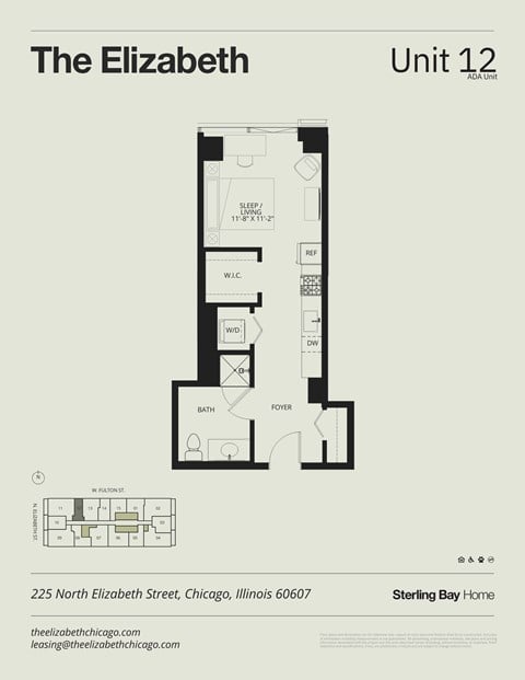 Floor plan for studio, 1 bath, 441 sqft